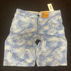 Men's Light Blue Palm-Print Flat Front Shorts by Roots